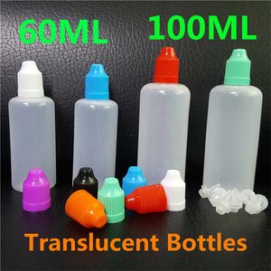 60 ml 100 ml LDPE bouteilles de vapeur en plastique compte-gouttes souple 60 100 ml pointes d'aiguille PE translucide avec des huiles essentielles colorées à l'épreuve des enfants jus d'emballage cosmétique liquide DHL