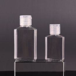 Bouteille en plastique PET vide de 30 ml 60 ml avec bouchon à rabat bouteille de forme carrée transparente pour gel désinfectant pour les mains jetable liquide de maquillage