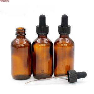 60 ml vide ambre E liquide compte-gouttes bouteille en verre Boston bouteilles rondes 2 oz avec bouchon noir à l'épreuve des enfants pour les huiles essentielles