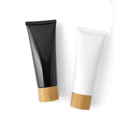 60 ml vide tube de compression en plastique blanc couvercle à vis en bois de bambou contenant d'emballage cosmétique bouteille rechargeable noire 25 pièces / lot Ttufd Jolhk