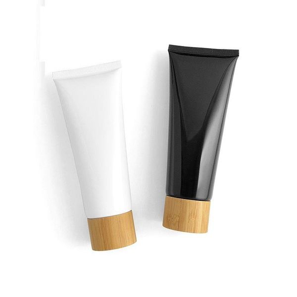 60 ml Vide Blanc En Plastique Squeeze Tube Bambou Bois Vis Couvercle Cosmétique Emballage Conteneur Noir Rechargeable Bouteille 25 pièces/Lot Ikjsp