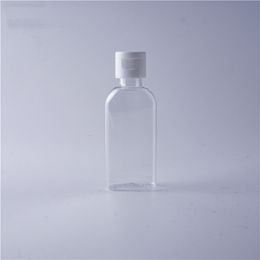 Bouteille en plastique PET de désinfectant pour les mains de 60ml, avec capuchon rabattable, bouteille de forme plate pour cosmétiques, liquide désinfectant fluide