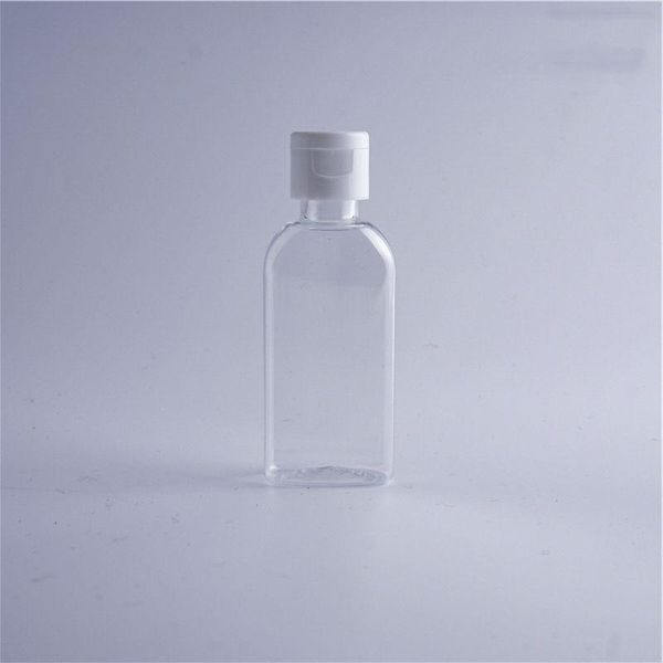 Botella de plástico PET desinfectante de manos de 60 ml con tapa abatible botella de forma plana para cosméticos líquido desinfectante líquido Bxaww