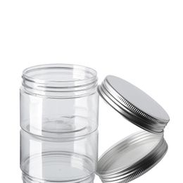 Pots en plastique de 60 ml Transparent PET Boîtes de rangement en plastique Bacs Bouteille ronde avec couvercles en aluminium Vide Pot cosmétique Conteneur GGA3644-6