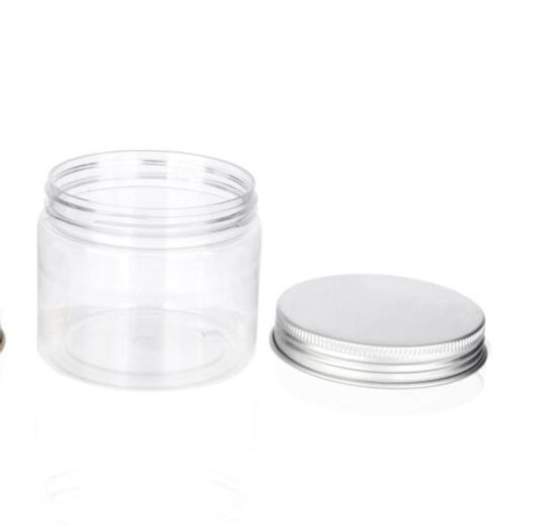 Bocaux en plastique de 60 ml Boîtes de rangement en plastique PET transparentes Boîtes rondes Bouteille avec couvercles en aluminium Conteneur de pot cosmétique vide GGA3644-1