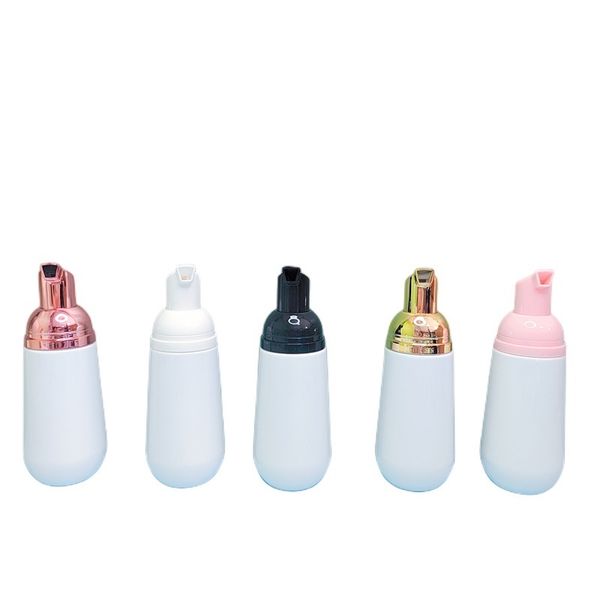 Botella de espuma de mousse cónica blanca de 60ml, fondo de arco, botellas de espuma de jabón de tamaño de viaje de plástico PET con bomba y cubierta variadas