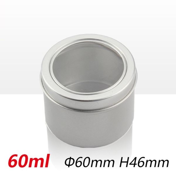 Couvercle de couvercle torsadé de fenêtre de 60ml, boîte en fer blanc de bougie moyenne de 2oz, conteneurs ronds coulissants vides, boîtes en aluminium