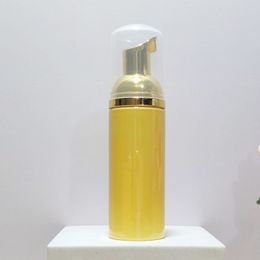 Bouteille de savon moussant en plastique de couleur jaune de 60ml, pour le lavage du visage, les mains, le nettoyant pour les cils, pompe, bouteilles distributrices