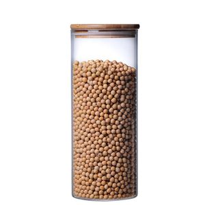 Pot en verre de stockage de nourriture de récipients hermétiques de cuisine de bidon de Borosilicate de 60oz 1800ML avec le couvercle en bambou 100 * 250MM