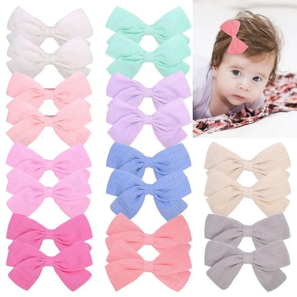 60 pc/lot coton 3.6 pouces arc avec pince enfant bébé fille Boutique cheveux arcs à la main pinces à cheveux Barrettes enfant cheveux accessoires 240103