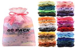 60pc Velvet Scrunchies Femmes Elastic Hair Corde Clies Ponytail Hair Holder Bands Rubber Band Women Girls Ties Corde ACCES8235614