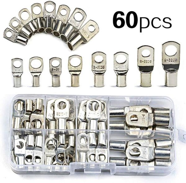 60pcs Assortiment SC Bared Copper Lugs Terminaux Ringue Car Batterie de batterie Sceau de fil Connecteurs Câble Câble Câble Câble Câble Câble Câble / Soudered Terminal