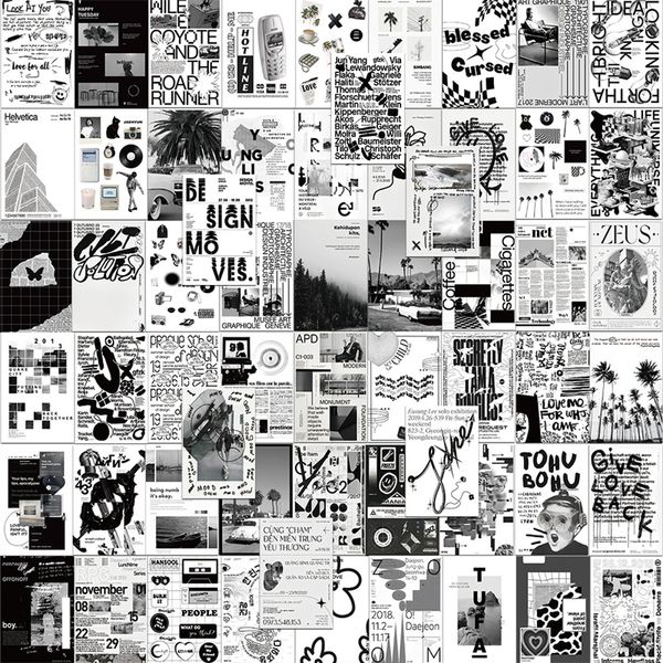 60 pegatinas de póster de collage de arte en blanco y negro Vintage Matisse ilustrado abstracto Graffiti niños juguete monopatín coche motocicleta bicicleta pegatinas calcomanías