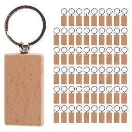 60 pièces porte-clés en bois rectangulaire blanc bricolage porte-clés en bois porte-clés peuvent graver des cadeaux de bricolage 240315