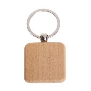 60 stks leeg vierkante houten sleutelhanger diy sleutel tag geschenk H0915