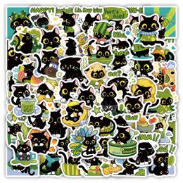 60 stcs cartoon zwarte kat stickers cutecat plant graffiti stickers voor doe -het -zelf bagage laptop skateboard motorfiets fietssticker