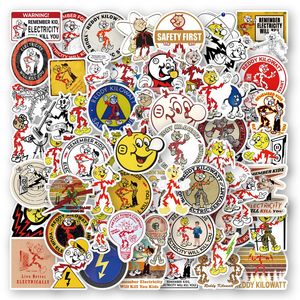 60 STKS cartoon Reddy Kilowatt Stickers Elektrische Veiligheidswaarschuwing Graffiti Kinderen Speelgoed Skateboard auto Motorfiets Fiets Sticker Decals Groothandel