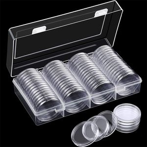 60 pièces clair 41mm pièce Capsule mallette de rangement en plastique porte-monnaie conteneur avec boîte de rangement pour argent Eagles Collection pièce 210315