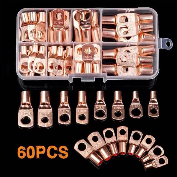 60pcs de cobre circular empalme Terminal de batería Cable conector desnudo OT anillo abierto Lugs de cobre