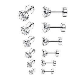 60pcs Crystal CZ Gem Ear Stud Earring Ronde Zirkoon Voor Mannen en Vrouwen Gothic Street Pop Oor Sieraden Roestvrij staal 3mm 4mm 5mm 240306