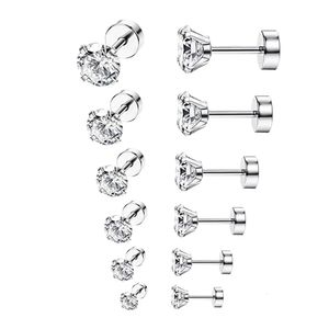 60pcs cristal CZ gemme oreille boucle d'oreille ronde zircon pour hommes et femmes gothique rue pop oreille bijoux en acier inoxydable m 4mm 5mm 240228