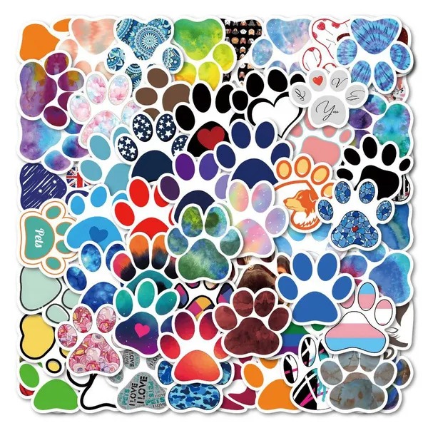 60pcs Cute Colorful Paw Print Stickers Cat Paw Dog Paw Graffiti Stickers for DIY Luggage Laptop Skateboard Motorcycle Bicycle Sticker decals