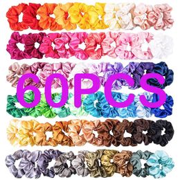 60 stks mode scrunchie effen zijde satijn haarband geschikt voor vrouwen of meisjes paardenstaart hoge kwaliteit chouchou cheveux femme x0722