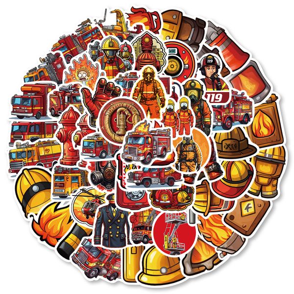 60 PCS Fire Trucks Graffiti Autocollants Pour Skateboard Voiture Ordinateur Portable Ipad Vélo Moto Casque PS4 Téléphone Enfants Jouets DIY Stickers Pvc Bouteille D'eau Valise Décor