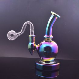 60 piezas de vidrio Bong Dab Rig 7 pulgadas colorido arco iris 14 mm hembra grueso Ashcatcher Hookahs en línea Perc Recycler tubos de agua con tubos de quemador de aceite de vidrio macho