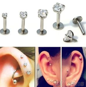 60 pièces couleur or acier Rose Labret lèvre anneau Zircon anodisé filetage interne CZ gemme Monroe 16G Tragus Helix oreille Piercing 240110