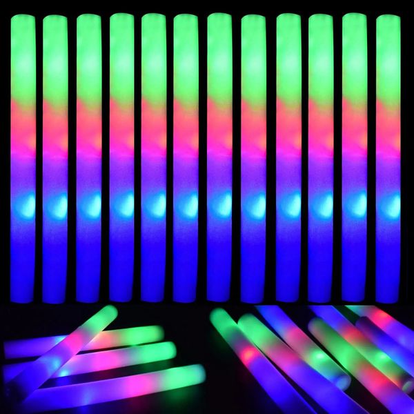 60pcs LED mousse Glow Sticks clignotant Glow Batons Cheer Tube Glow in the Dark Wedding Party Supplies 3 Modes clignotant des jouets Stick 240422