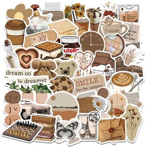 60pcs/Lot Brown Series Aesthetic Stickers Retro DIY Art Graffiti Fit Guitar Notebook Water Cup Waterproof Stickers