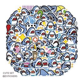 60 stks/partij Cartoon Haai Emotie Look Stickers Kawaii Haaien Uitdrukking Graffiti Sticker Telefoonhoesje Bagage Gitaar Waterdichte sticker Bulk Groothandel