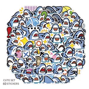 60 pièces/lot dessin animé requin émotion Look autocollants Kawaii requins Expression Graffiti autocollant étui de téléphone bagages guitare étanche décalcomanie en vrac en gros