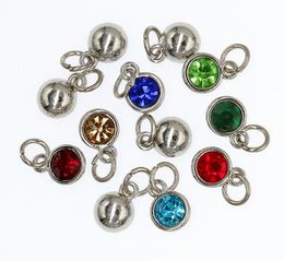 60 stks / partij kleuren bling geboortesteen met open jump ring verjaardag stenen hang hanger charms fit voor diy sleutelhangers sleutelhanger mode-sieraden