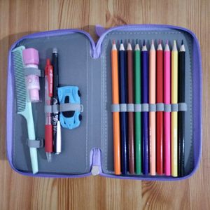 60 stks / partij Studenten Stationaire Pen Eraser Pouch Organor Bag 72 Invoegen van grote capaciteit 4 Lagen Potloodhouder Case