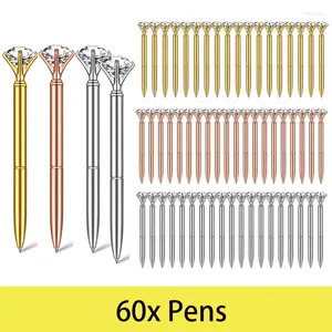 60pcs de lujo portátil Big Crystal Pen Bolígrafo Diamond Pensery Stationery Ballen Suministros escolares de oficina en casa