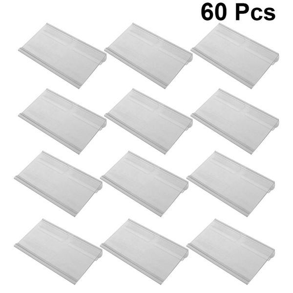 Support d'étiquette de signe en plastique 60pcs Suspending Crochet Tablette Détail Prix Étiquette Étiquette Étiquette Carte de marchandise Support (transparent)