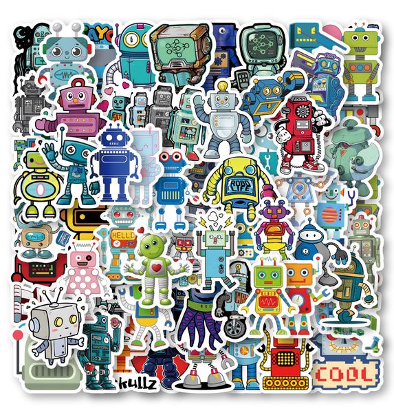 60 Pcs Robot Doodle Autocollants Non-Duplicate Imperméable Vinyle Autocollant pour Ordinateur Portable Skateboard Bagages Téléphone Cas Bouteille D'eau Guitare Casque Voiture Stickers Enfants Cadeaux