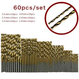 60 unids/set de brocas de acero de alta velocidad HSS recubiertas de titanio herramienta 1/1, 5/2/2, 5/3mm/3,5mm broca