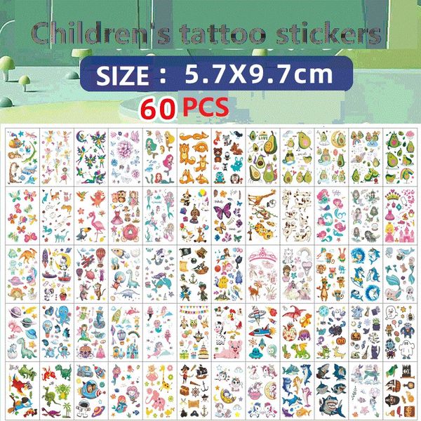 60pcs Autocollant de tatouage temporaire pour enfants pour enfants Festival de tatouages imperméables brilleurs Face Girls Boy enfant mini faux tatouage 240425