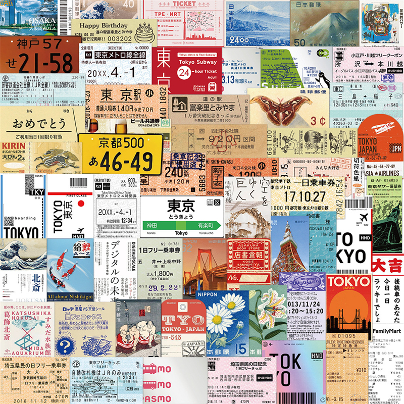 60pcs Tokyo Travel Souvenir Biglietti Adesivi Vintage Japan Ticket Graffiti Stickers Cartoon Decalcomanie Kids Toy DIY Valigia Scrapbook Phone Laptop Sticker
