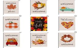 60pcs Welcome Pumpkin Printings Flags de jardin 47 * 32cm en automne lin suspendue en plein air bannière à domicile décorations de fête 6894344