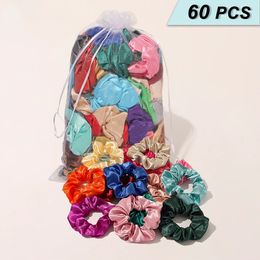 60 UnidsBag Satin Hair Scrunchies para Mujeres Niñas Seda Lazos Elásticos Diadema Negro Rojo Rosa Accesorios Set 240313