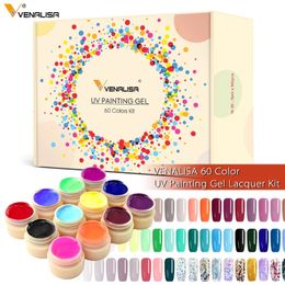 60pcskit Venalisa Schilderen Gel 5 ml Pot Volledige Dekking Aankomst Modder Gel Romige Gel Effen Kleur losweken UV LED Nagel Gel Kit 240127