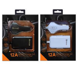 60W 12A QC3.0 Snelle autolader 4-poorts USB-hub Verlengkabel van 1,7 m / 5,6ft Voorkant Achterkant Auto Snel opladen voor iPhone 13 14 15 Samsung HTC Android-telefoon