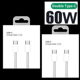 60W 3A 1M 2M 6FT PD USB C vers USB-C TYPE C Câble de chargeur rapide Câbles de tissu de charge rapide pour Samsung S20 S23 S24 Utral Xiaomi HTC LG Téléphone Android avec boîte