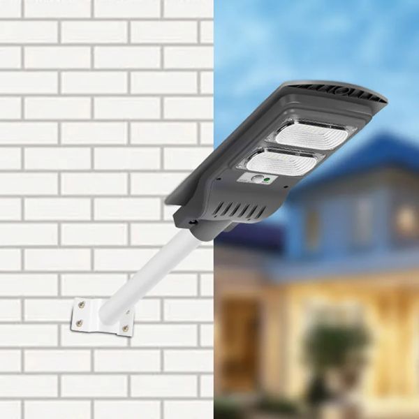 60W 90W 120W Lámpara de calle solar gris Sensor de movimiento Impermeable IP66 Pared Paisaje exterior Luz de jardín con poste 11 LL