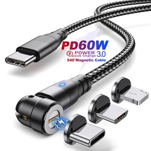 Cable de carga rápida PD de 60 W USB a tipo C Micro 540 Cables de datos magnéticos Cable de carga para Macbook Laptop iphone samsung huawei todos los teléfonos