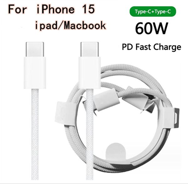 60W PD Type-c a Cable para Iphone 15 Book Ipad Pro Cables de carga rápida para Samsung Xiaomi Huawei Data 1M Wire Type C La mejor calidad con caja